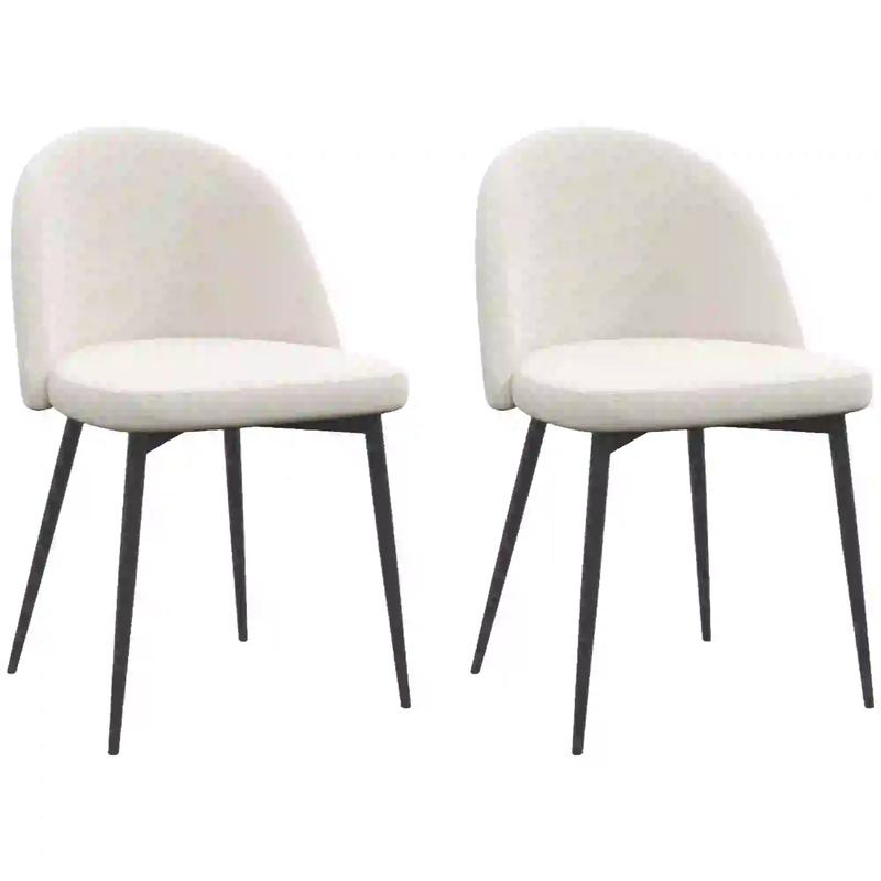 Set of 2 Mid-Back Dining Chairs, Velvet Upholstery, Cream White - Cream