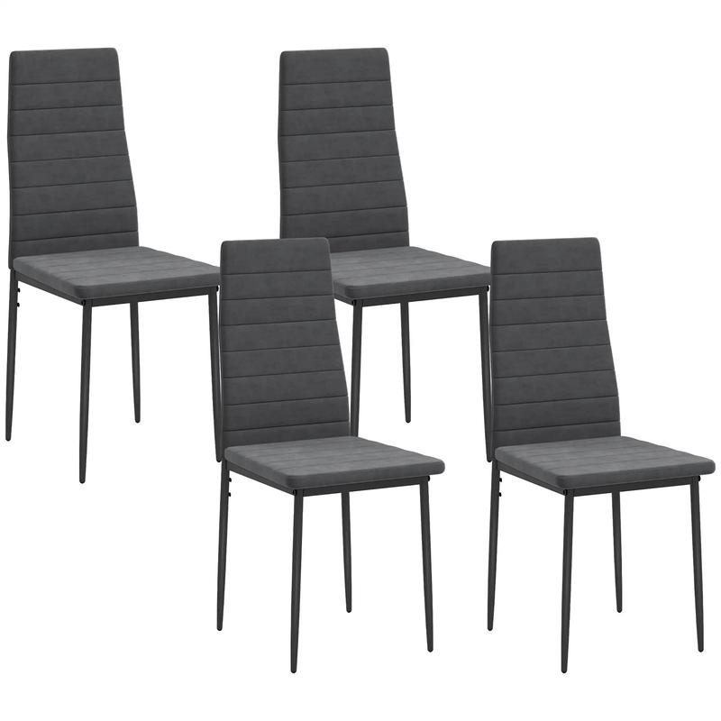 Modern Dining Chairs, Set of 4, High Back Upholstery, Metal Legs, Grey - Grey