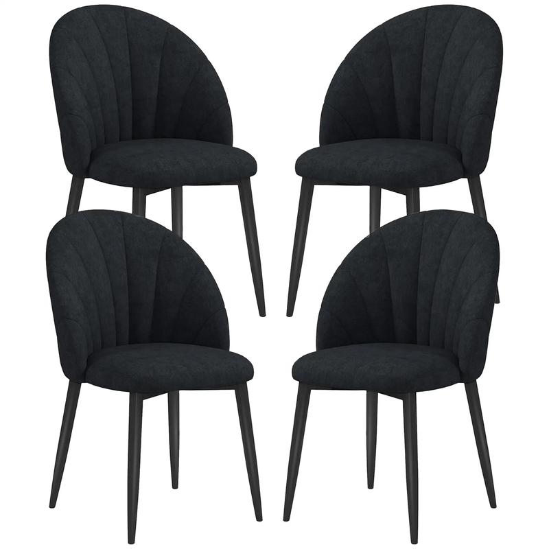Modern Dining Chairs Set of 4, Upholstered, Metal Legs, Black - Black