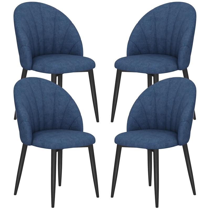 Modern Dining Chairs Set of 4, Upholstered, Metal Legs, Blue - Blue, Black