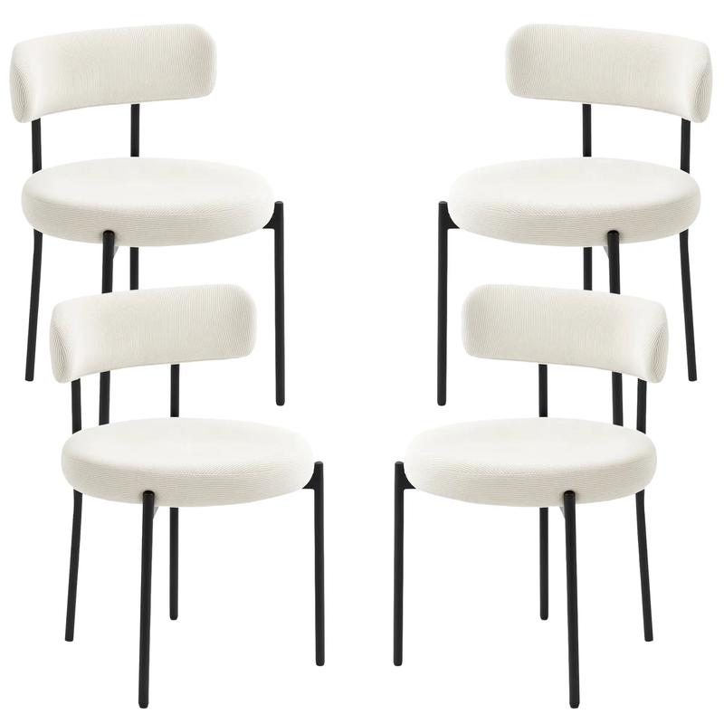 4 Kitchen Chairs, Modern Dining, Corduroy Upholstery, Steel Legs, Beige - Beige