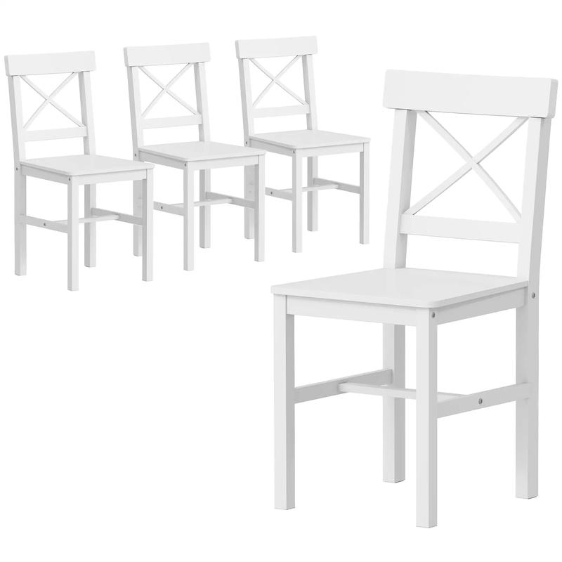 Wooden Dining Chairs Set of 4, Cross Back, Solid Structure, White - White