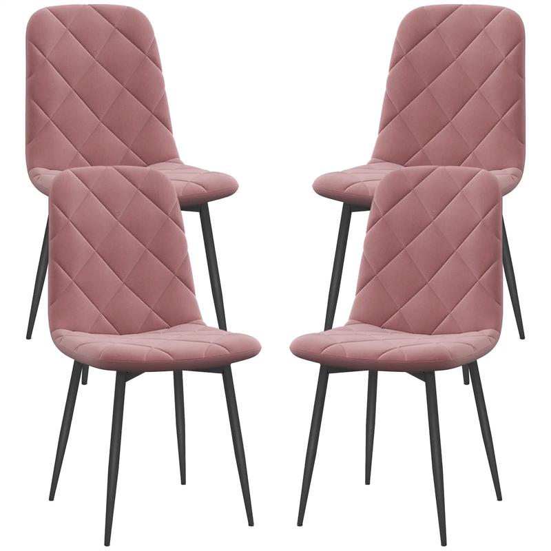 Upholstered Dining Chairs Set of 4, Steel Legs, Modern Kitchen, Pink - Pink
