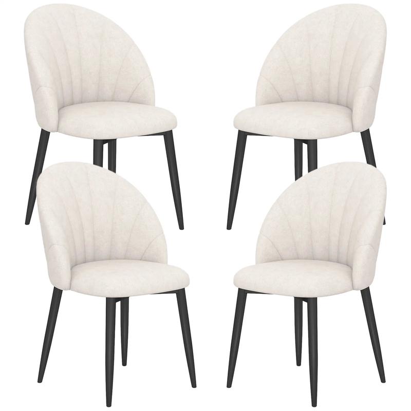 Modern Dining Chairs Set of 4, Upholstered, Metal Legs, Cream White - Cream White, Black