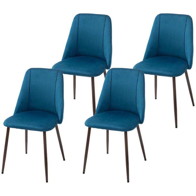 Velvet Dining Chairs Set of 4, Wood-Grain Steel Leg, Dark Blue - Dark Blue