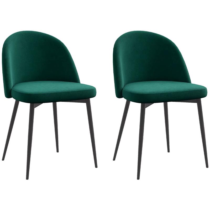 Set of 2 Mid-Back Dining Chairs, Velvet Upholstery, Green - Green