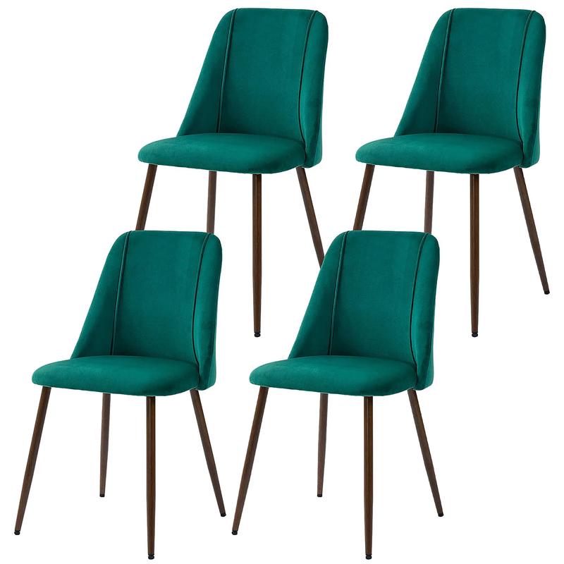 Upholstered Dining Chairs Set of 4, Velvet, Wood-Grain Steel Leg, Green - Green