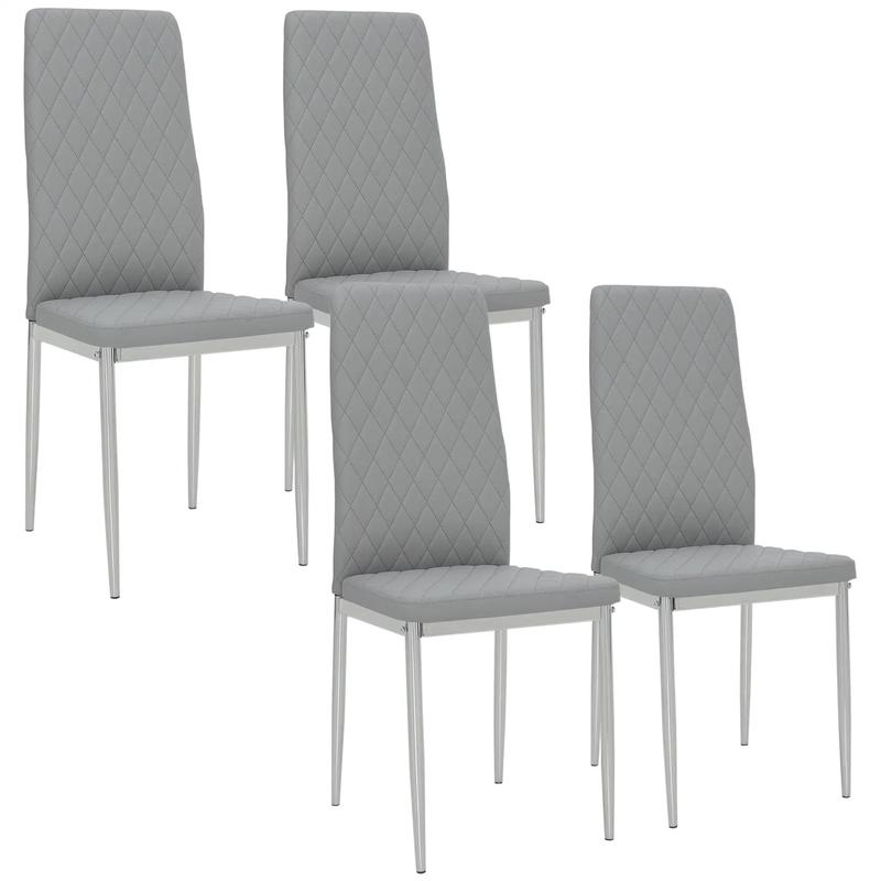 Kitchen Chairs Set of 4, Faux Leather Upholstery, Steel Legs, Grey - Grey