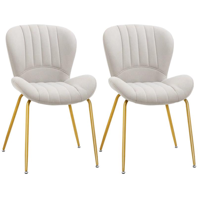 Modern Dining Chairs Set of 2, Cushioned Backrest, Cream White - Cream White, Gold
