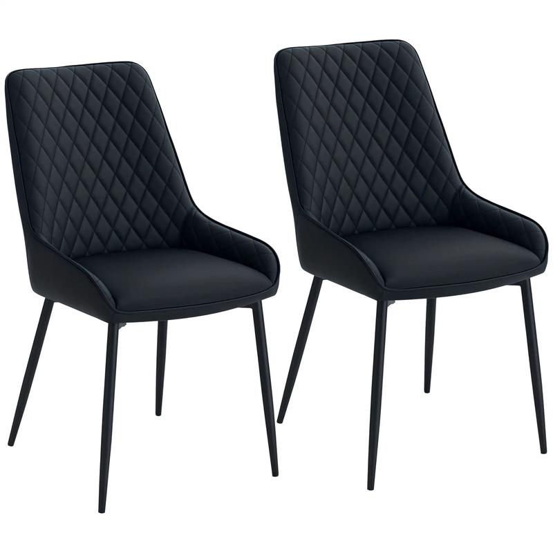Modern Dining Chairs Set of 2, PU Leather, Metal Legs, Black - Black