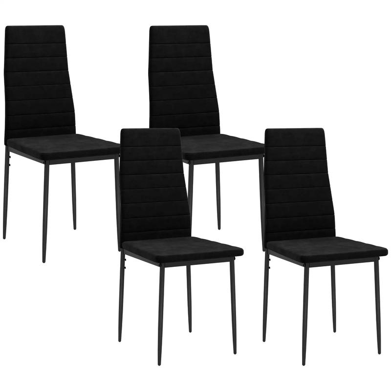 Modern Dining Chairs, Set of 4, High Back Upholstery, Metal Legs, Black - Black