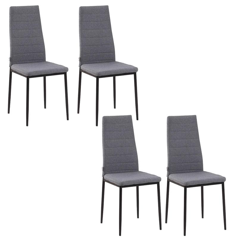 Modern Dining Chairs Set of 4, Upholstered Linen, Metal Legs, Grey - Grey