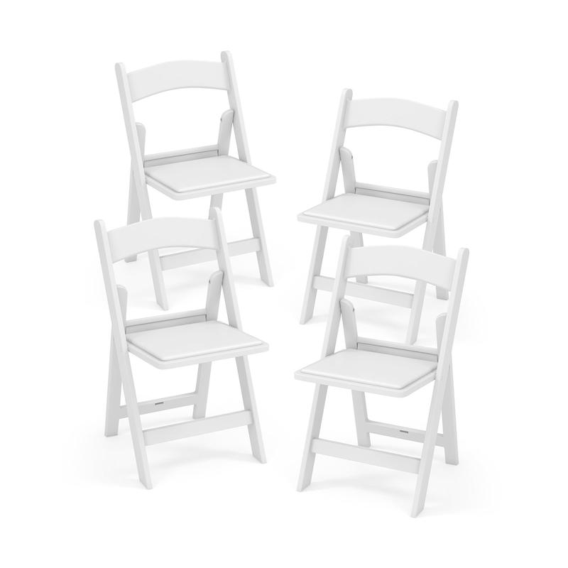 4 Pack Resin Folding Chairs, Padded Seat, White - White