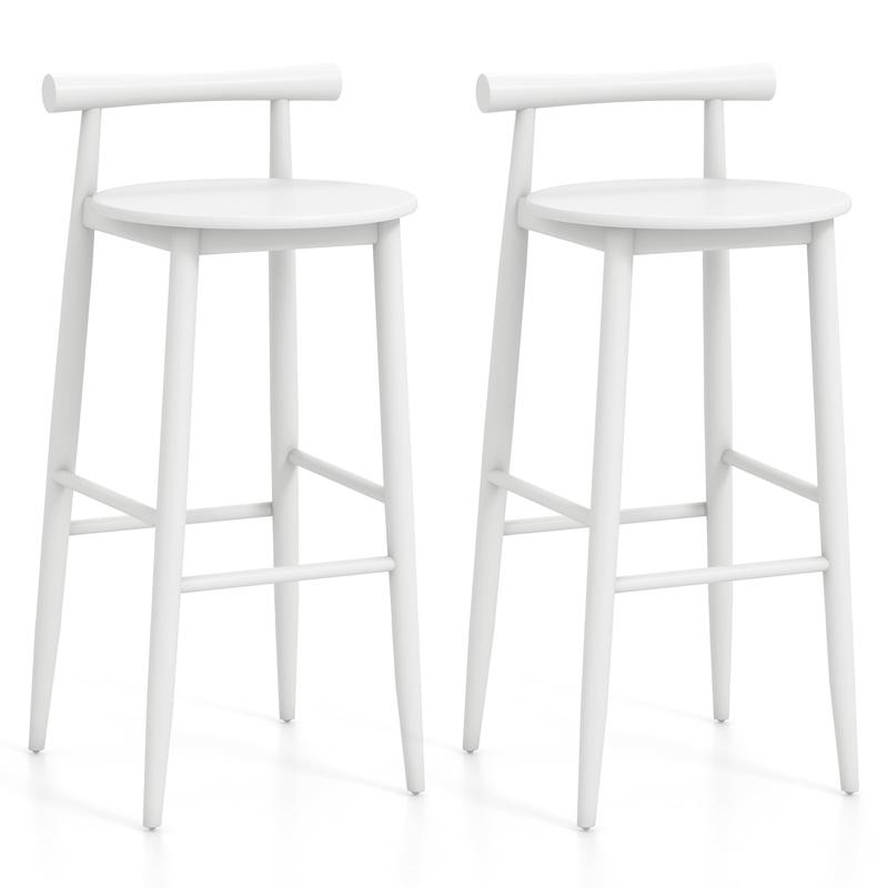 Wooden Bar Chair Set, 2 Chairs With Backrest And Footrest, White - White