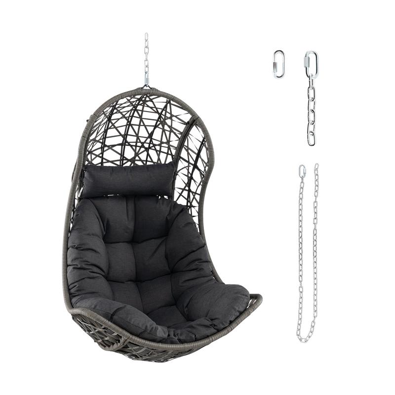 Hanging Egg Chair, PE Rattan Swing Hammock, Gray - Gray