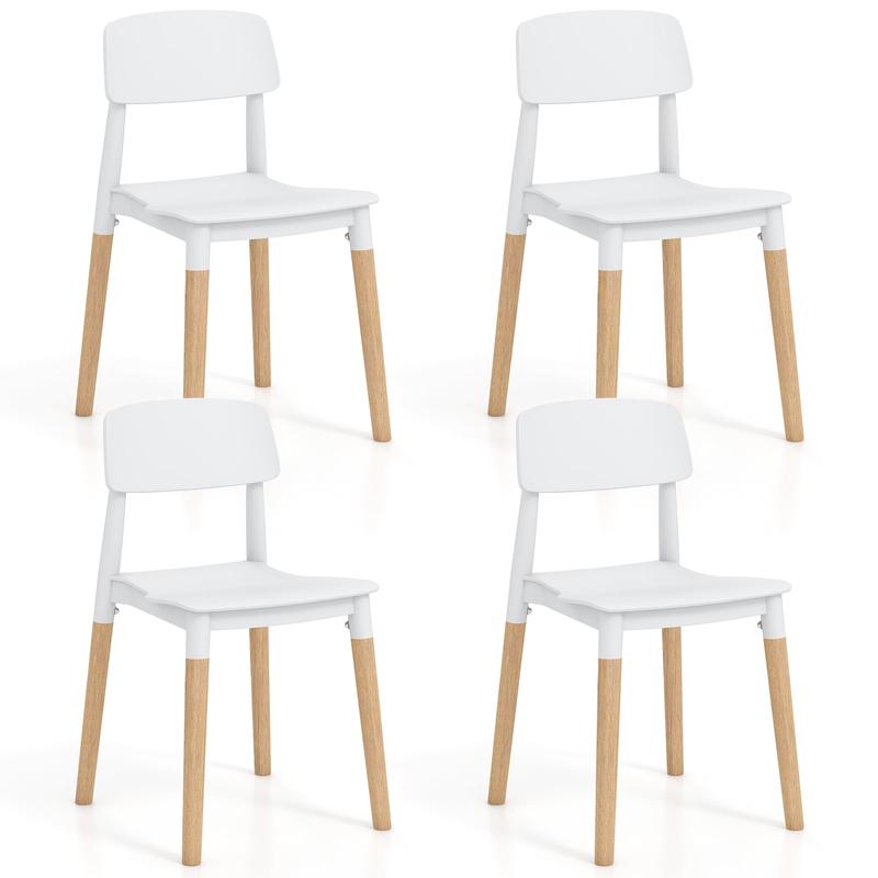 Modern Dining Side Chairs Set of 4, Ergonomic Backrest, White - White