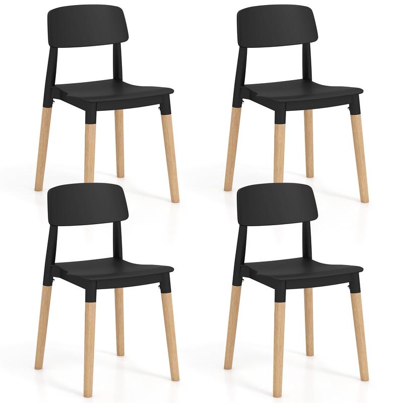 Modern Dining Side Chairs, Set of 4, Ergonomic Backrest, Black - Black
