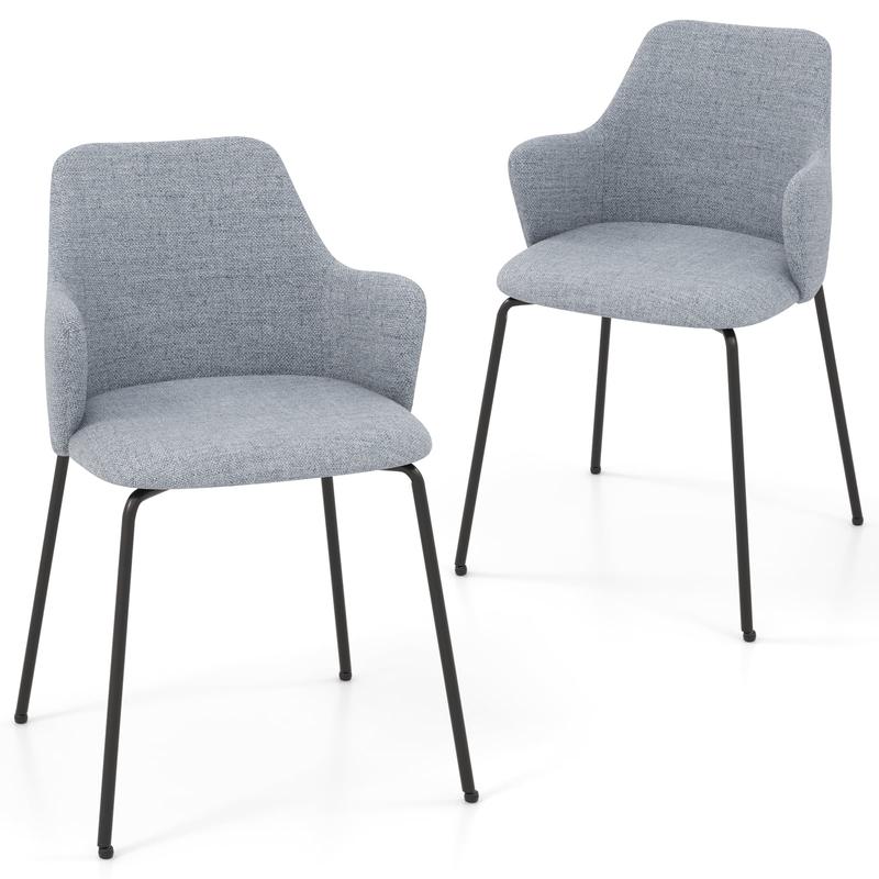 Dining Chairs Set of 2, Curved Backrest, Wide Seat, Gray - Gray