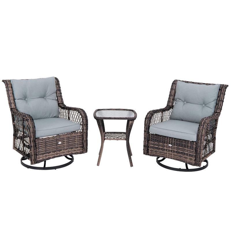 Outdoor Swivel Rocker Set, 3 Pieces, With Side Table, Gray - Gray