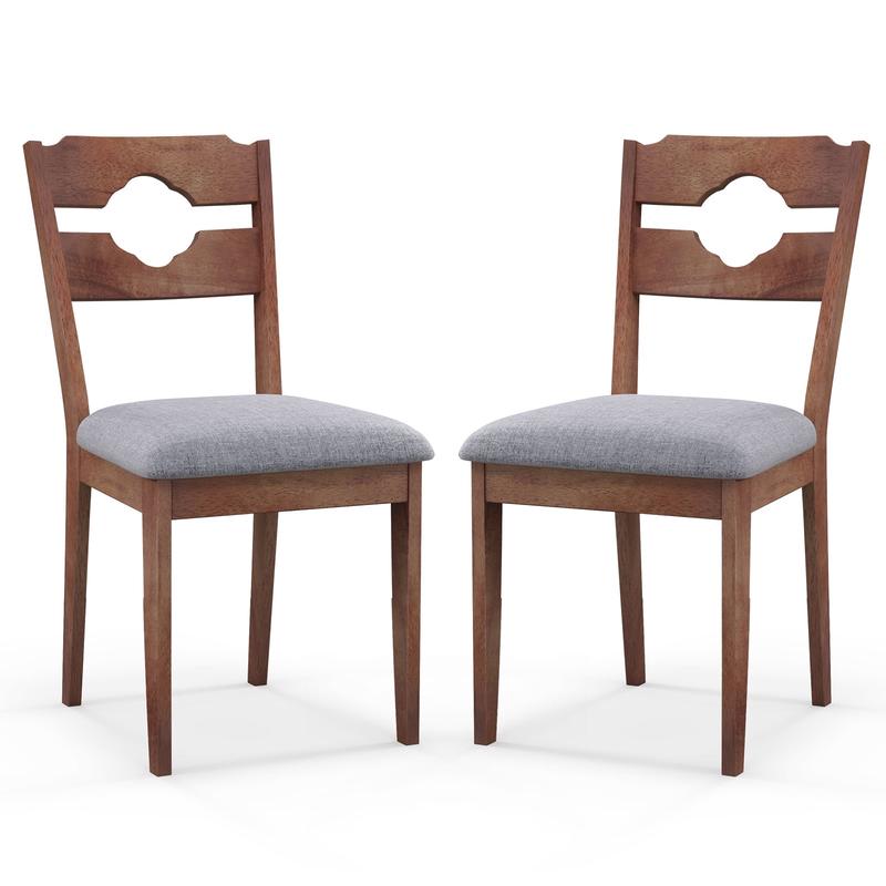 Fabric Upholstered Dining Chairs, Set of 2, Padded Seat High Back, Gray - Gray