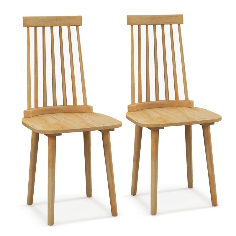 Dining Chairs Set Of 2, High Spindle Back, Natural Rubber Wood Legs, Natural - Natural