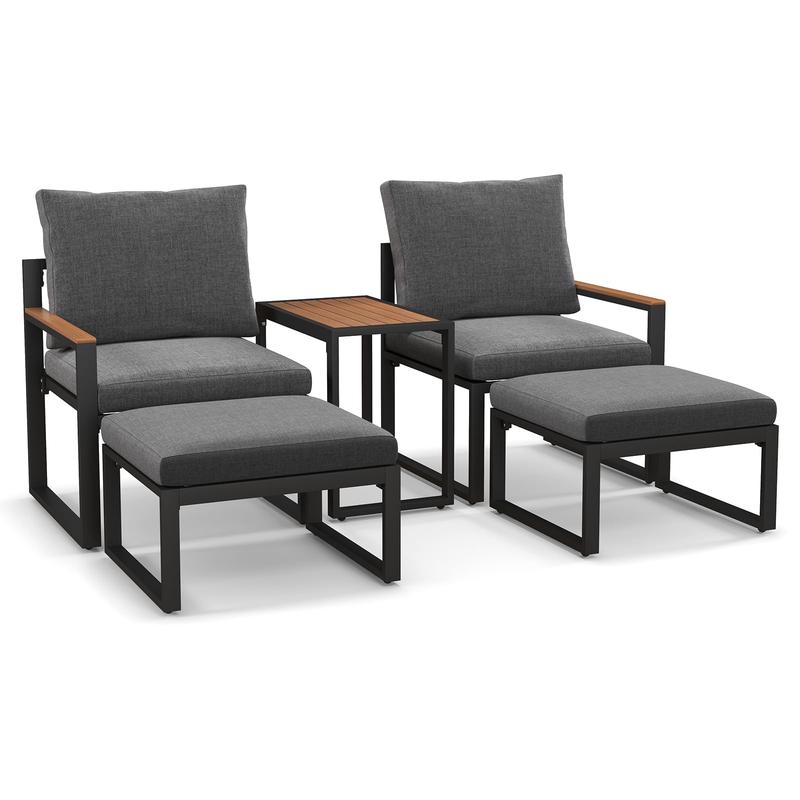 5-Piece Aluminum Frame Outdoor Conversation Set, Gray - Gray