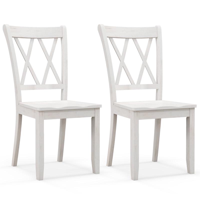 Set Of 2 Wooden Dining Chairs, Mid Century Farmhouse Retro, White - White