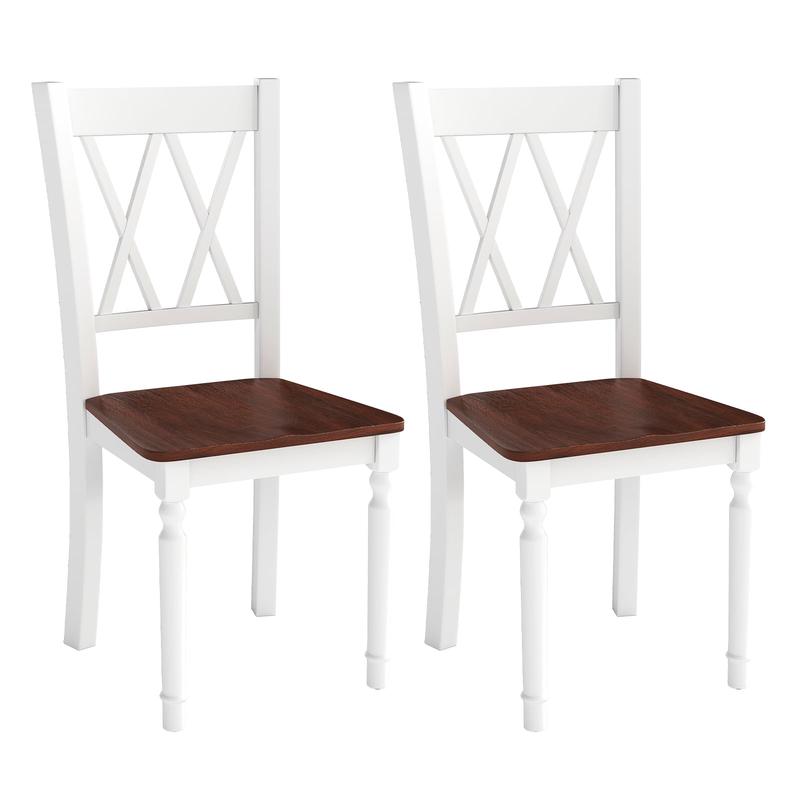 Set Of 2 Wooden Farmhouse Kitchen Chairs, White - White
