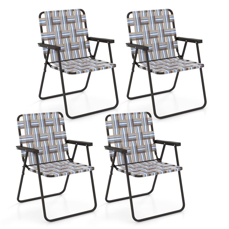 4 Pieces Folding Beach Chair, Camping Lawn Webbing Chair, Coffee - Coffee