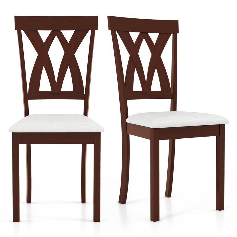 Set Of 2 Wood Kitchen Chairs, Faux Leather Upholstered Seat, Beige - Beige