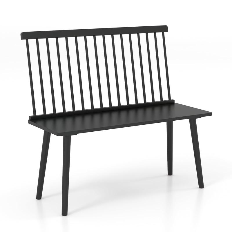 Windsor Bench With Spindle Back, Anti-Slip Foot Pads, Black - Black