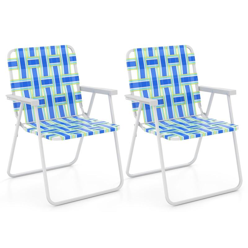 2 Piece Folding Beach Chair, Camping Lawn Webbing, Blue - Blue