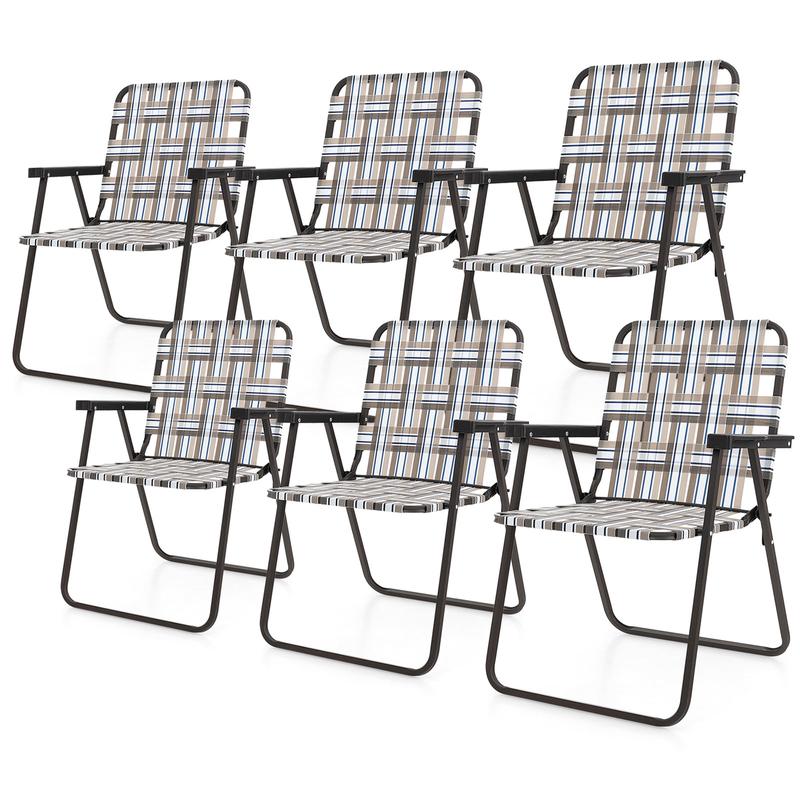 6 Pieces Folding Beach Chair, Camping Lawn Webbing, Brown - Brown