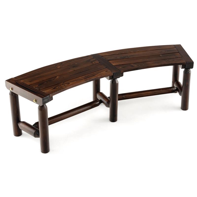 Patio Curved Bench, Spacious Slatted Seat, Brown - Rustic Brown