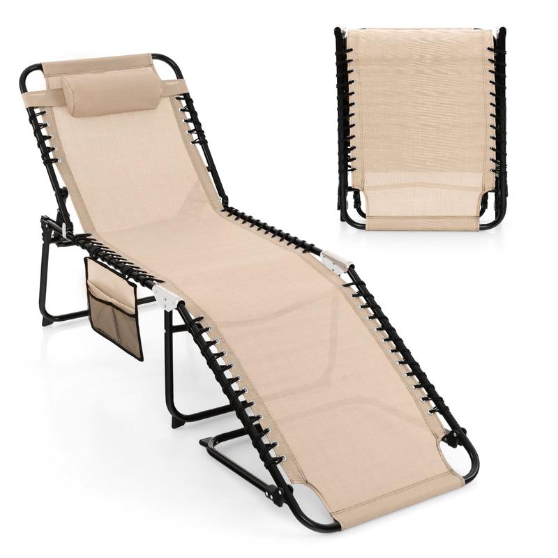 Foldable Recline Lounge Chair, Adjustable Backrest And Footrest, Beige - Beige