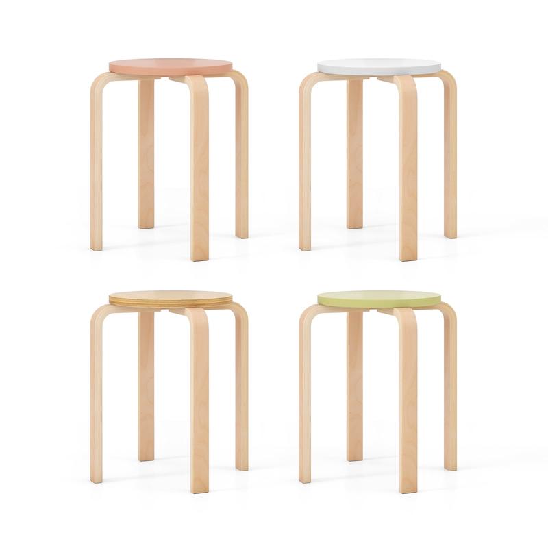 Set of 4 Bentwood Stackable Dining Stools, Round Tops, Multicolor - Multicolor