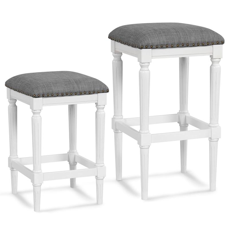 Square Saddle Stool Set Of 2, 3 Heights, With Footrests, Gray - Gray