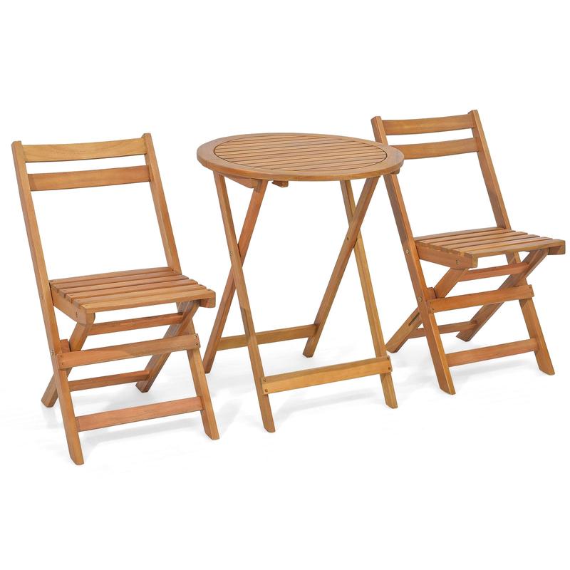3 Piece Folding Patio Bistro Set, Slatted Tabletop, Natural - Natural