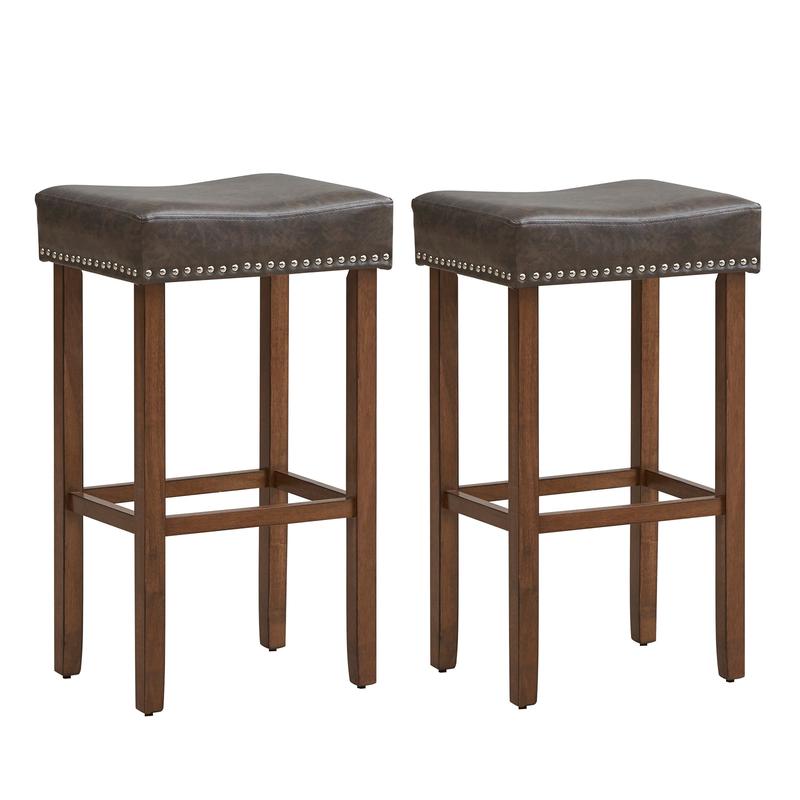 Upholstered Bar Stools Set of 2, with Footrests, Dark Gray - Dark Gray