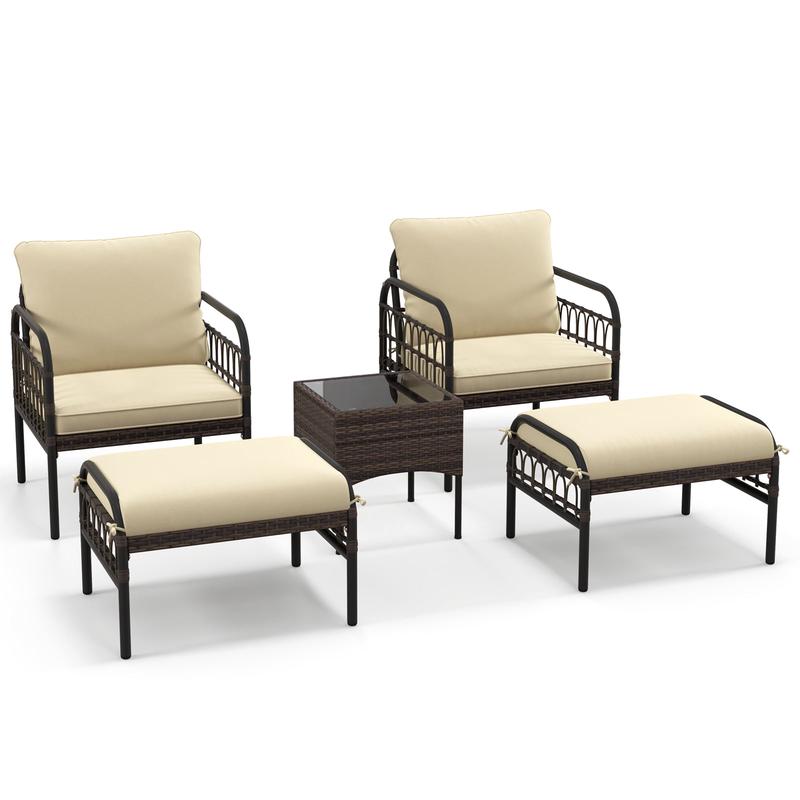 5 Piece Patio Conversation Set, Beige - Beige