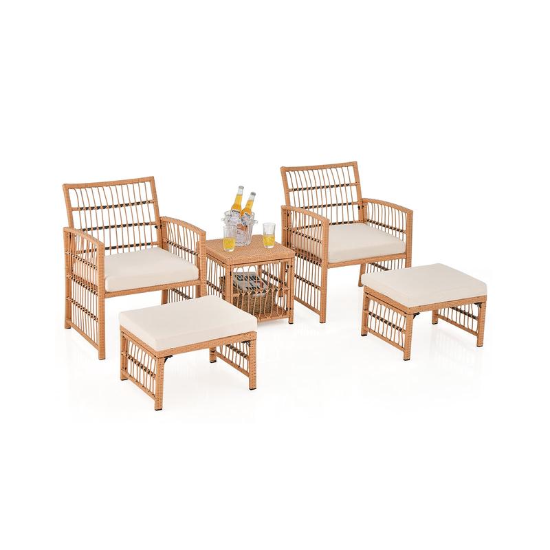 5 Piece Patio Wicker Sofa Set, Natural - Natural
