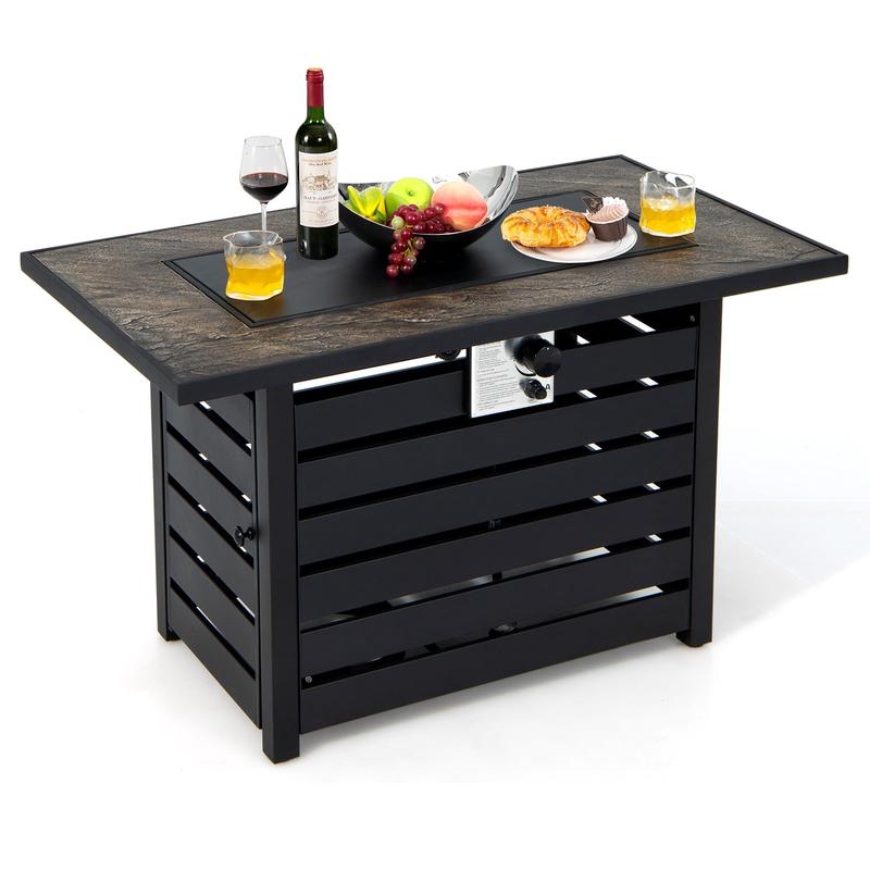 42 Inch 50000 BTU Propane Fire Pit Table, Ore Powder Surface, Black - Black