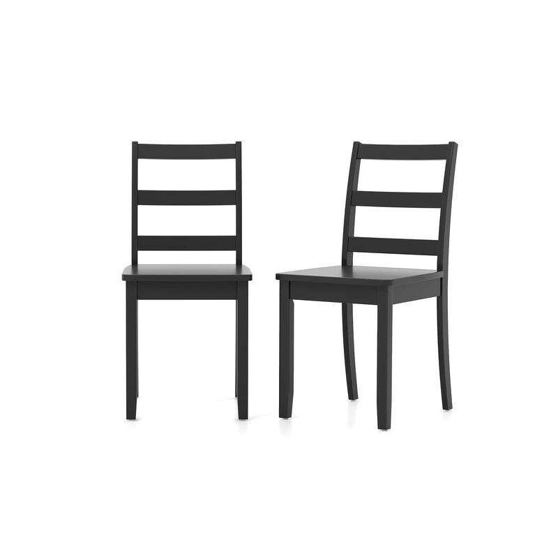 Set Of 2 Wood Dining Chairs, Solid Rubber Wood Legs, Black - Black