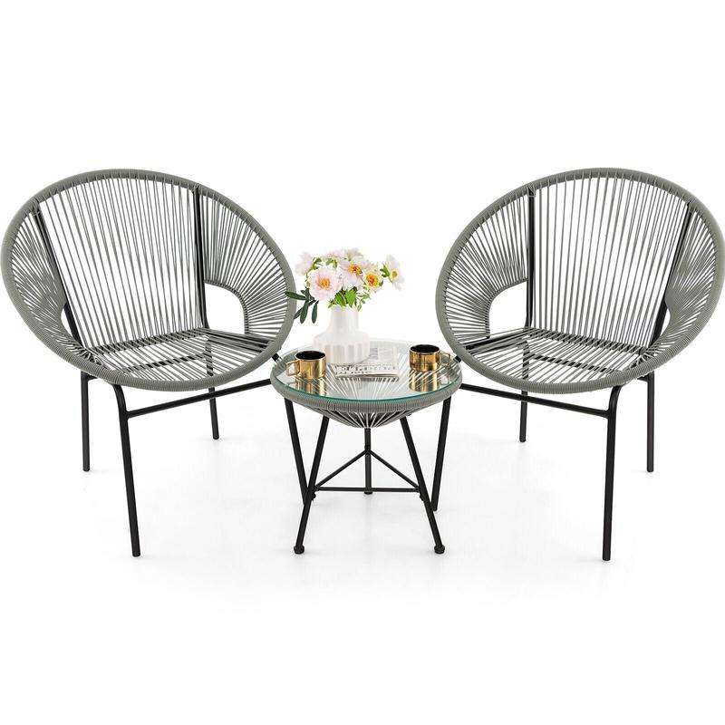 3 Piece Patio Acapulco Bistro Set, Glass Table, Gray - Gray