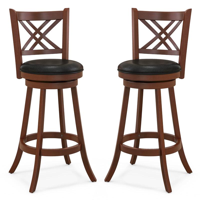 Swivel Upholstered Barstools Set of 2, 29 Inches, Espresso - Espresso