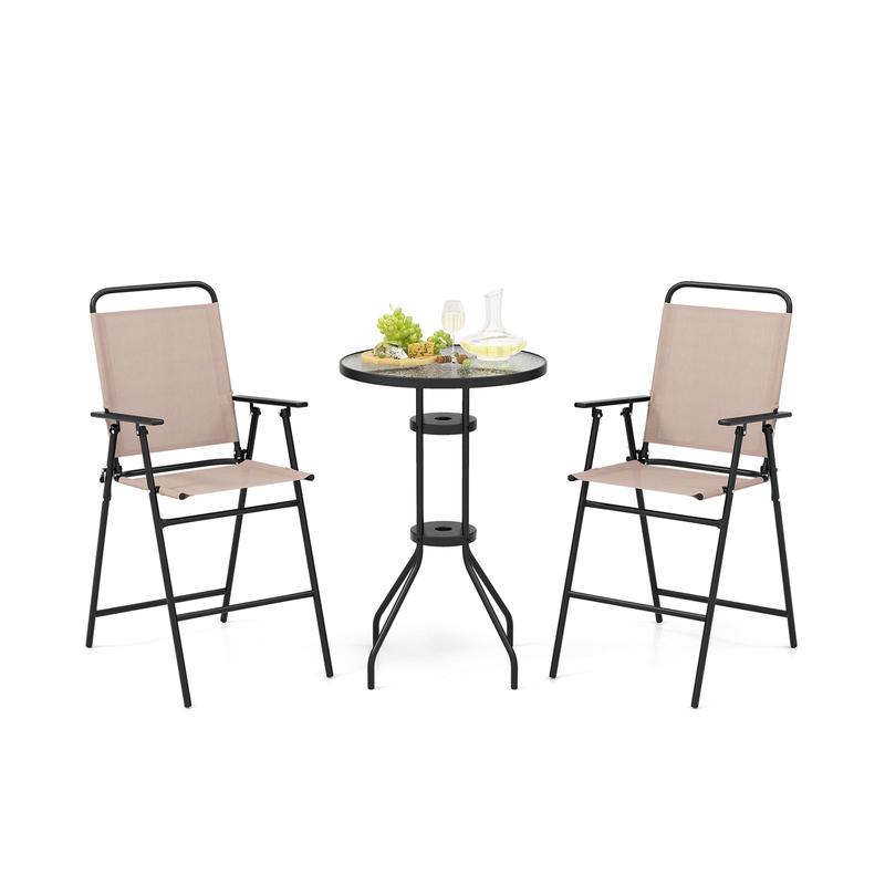 Outdoor Bistro Set, 3 Pieces, 2 Folding Chairs, Beige - Beige