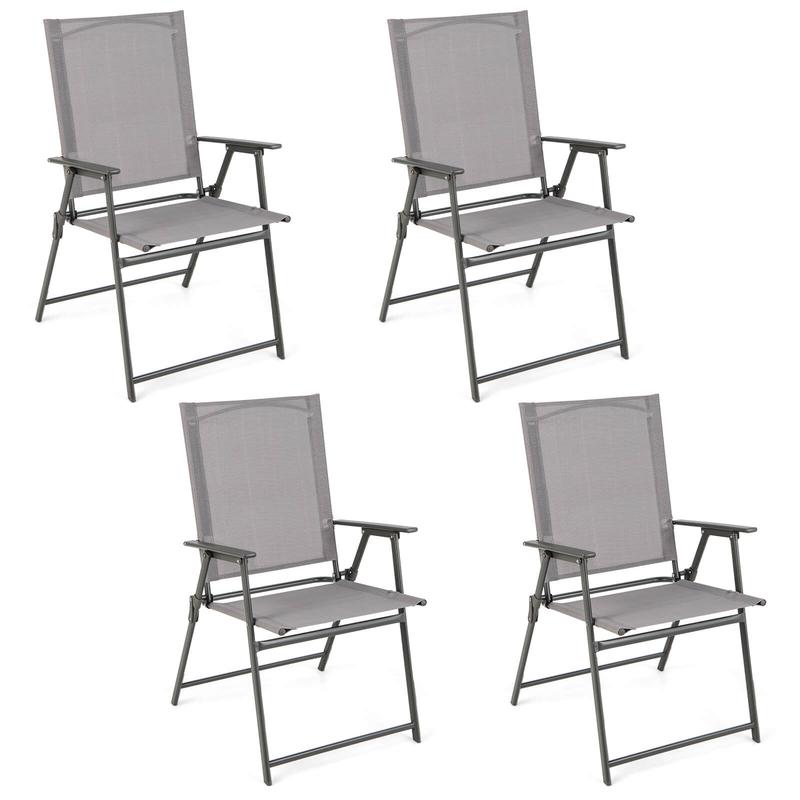 Patio Folding Chair Set, 4 Pack, Rustproof Metal Frame, Gray - Gray