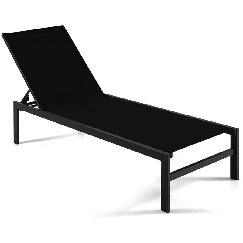 6-Position Chaise Lounge Chair, Rustproof Aluminium Frame, Black - Black