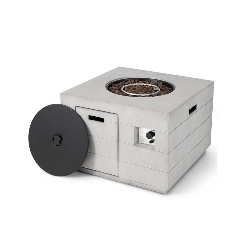 34 Inch Square Concrete Fire Pit Table, 50,000 BTU, Gray - Gray