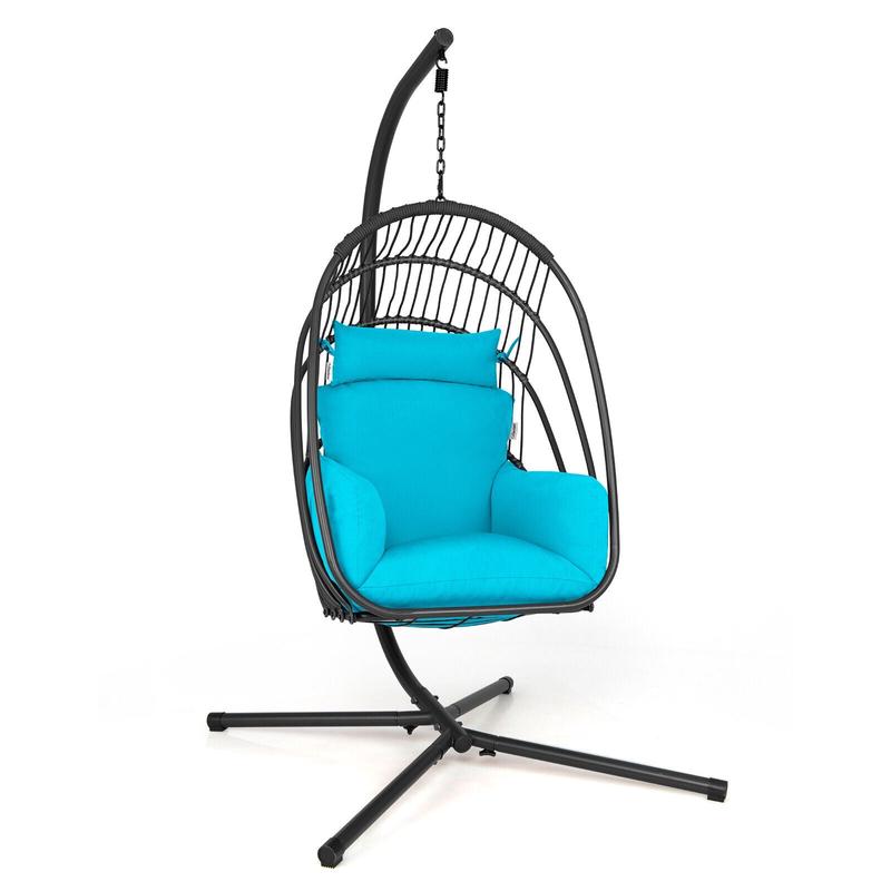 Hanging Egg Chair With Stand, Soft Cushion Pillow Swing Hammock, Turquoise - Turquoise